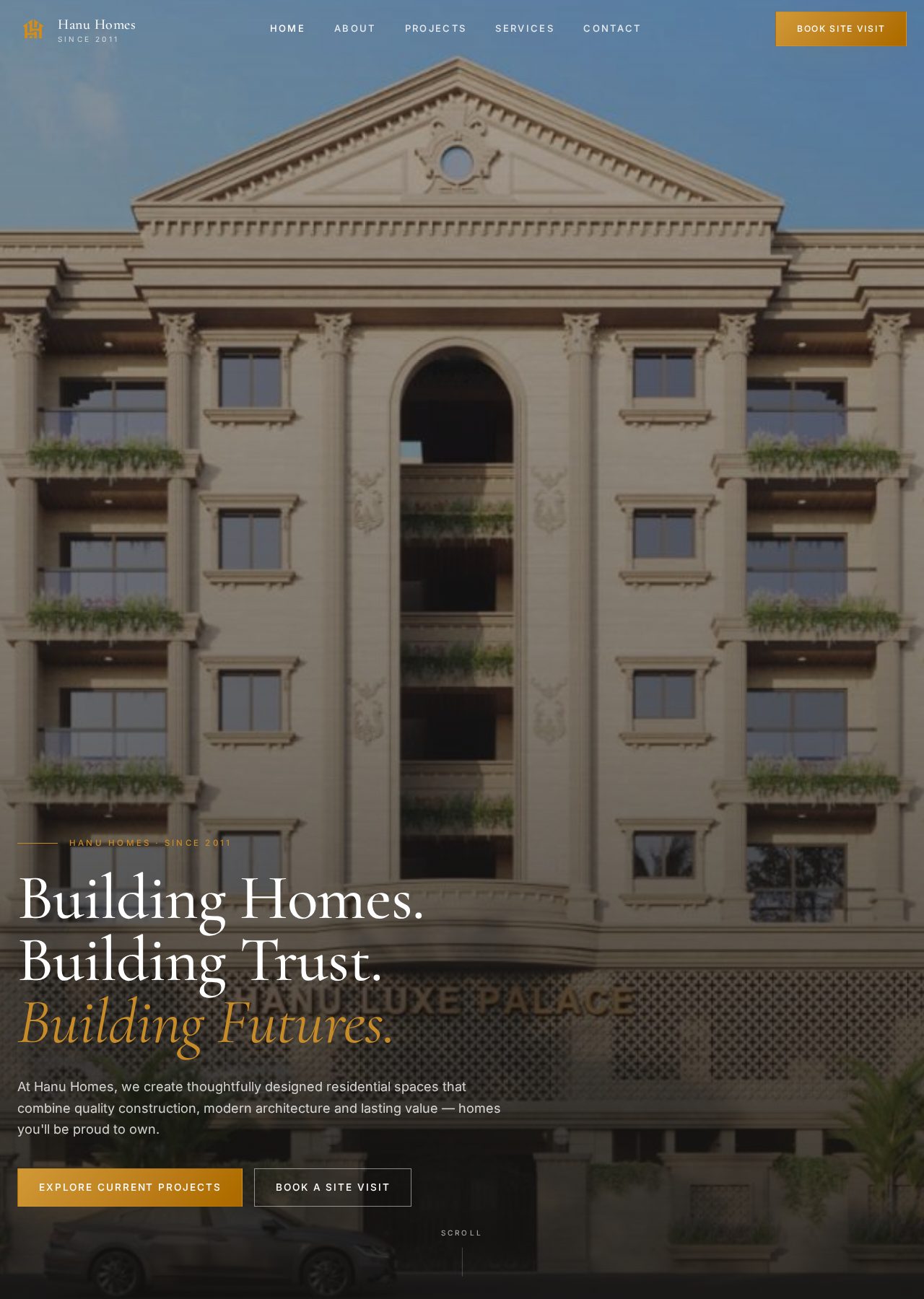 Hanu Homes website homepage designed by Site Easy